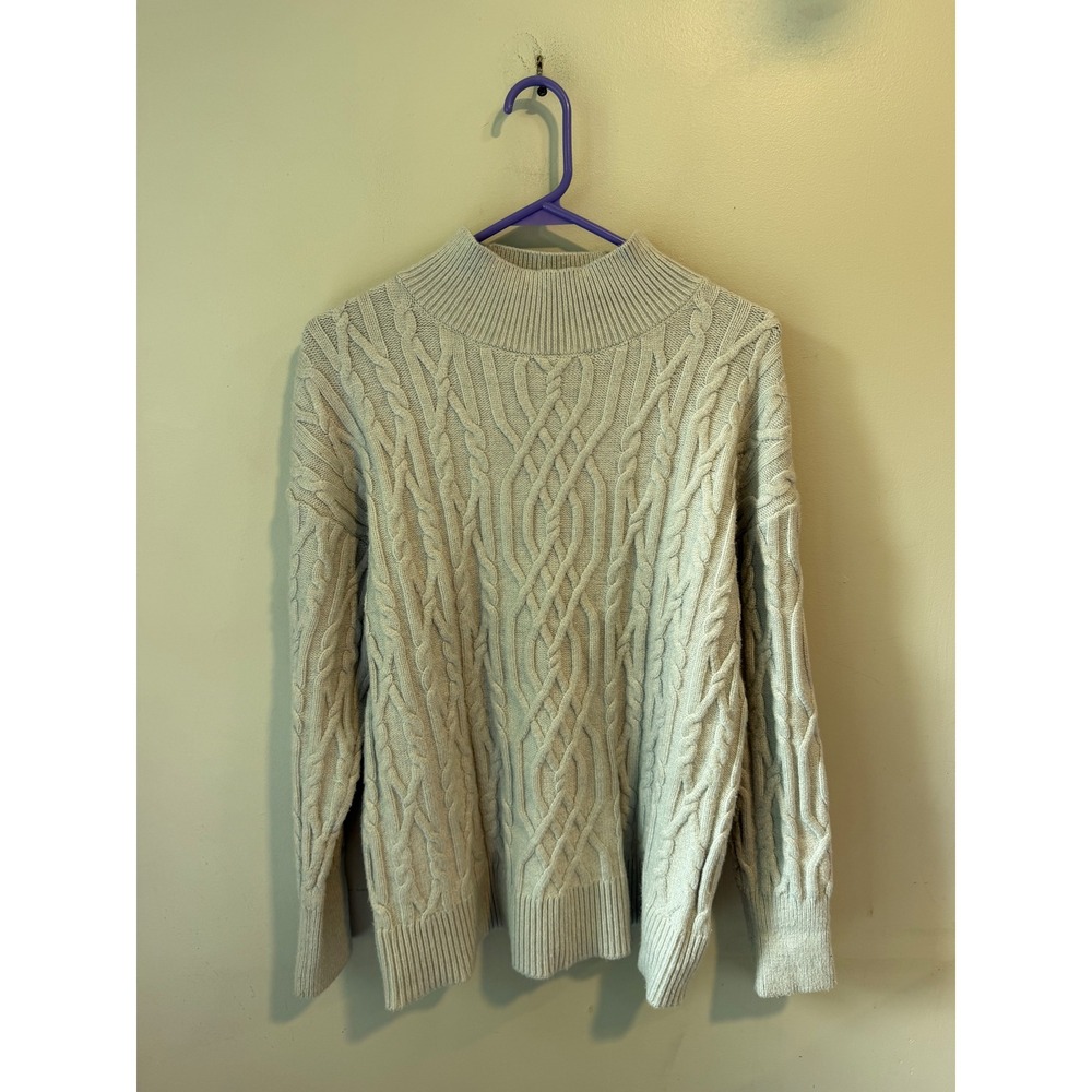 Tahari Women Light Gray Cable‎ Knit Mock Neck Viscose Blend Sweater RN 93178